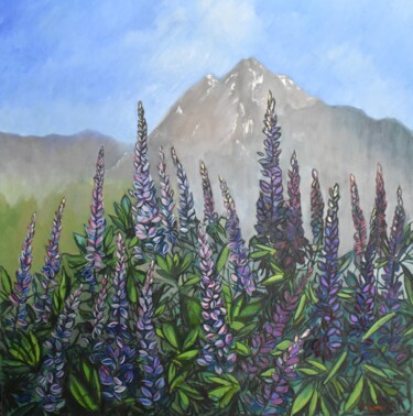 Peinture intitulée "mountain flowers" par Grigorii Zulkarniaev, Œuvre d'art originale, Huile