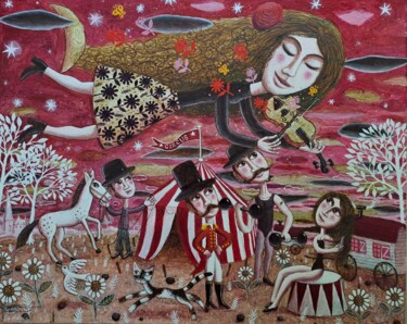 Painting titled "Musique de fleurs a…" by Christian Pendelio, Original Artwork, Oil Mounted on Wood Stretcher frame