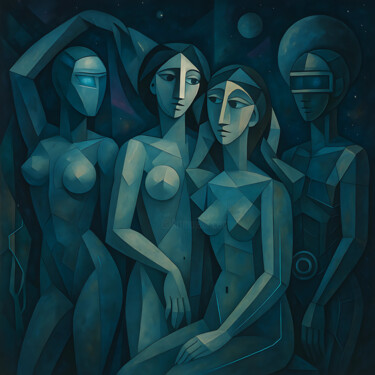 Digital Arts titled "Le Demoiselles d’An…" by Neo Immortals, Original Artwork, AI generated image Mounted on Wood Stretcher…