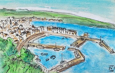 Drawing titled "port de Stonehaven" by Frob, Original Artwork, Watercolor