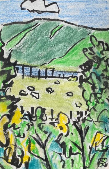 highlands sous le soleil Dessin intitulée "highlands sous le s…" par Frob, Œuvre d'art originale, Acrylique