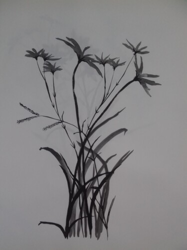 Schilderij getiteld "Fleur imaginaire n°2" door Eloi Camus, Origineel Kunstwerk, Inkt
