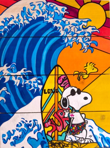 "Surfing Snoopy" başlıklı Tablo Caronart tarafından, Orijinal sanat, Işaretleyici