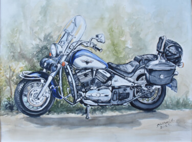 Painting titled "MOTOCYKL" by Aleksander Stolicki, Original Artwork, Watercolor