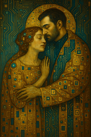 Il bacio Quantico Arte digitale intitolato "Il bacio Quantico" da Neo Immortals, Opera d'arte originale, Immagine generata dall'IA Montato su…