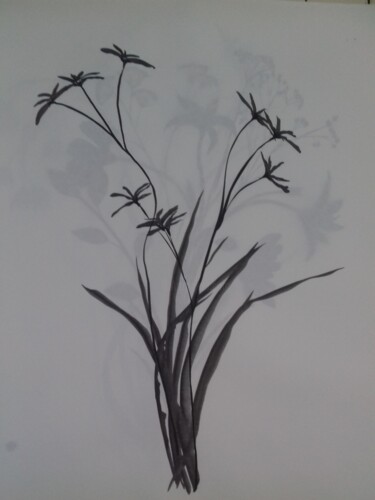 Painting titled "Fleur imaginaire n°4" by Eloi Camus, Original Artwork, Ink