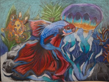 Σχέδιο με τίτλο "'reef life'" από Aniko, Αυθεντικά έργα τέχνης, Κοντέ