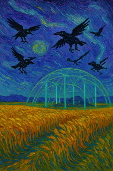 数字艺术 标题为“Campo di grano con…” 由Neo Immortals, 原创艺术品, AI生成的图像 安装在木质担架架上