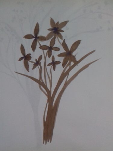 Schilderij getiteld "Fleur imaginaire n°…" door Eloi Camus, Origineel Kunstwerk, Inkt