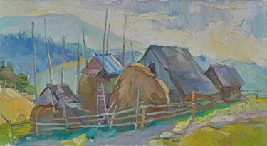House on the Hill Schilderij getiteld "House on the Hill" door Olena Mishyna, Origineel Kunstwerk, Olie Gemonteerd op Frame voor houten branca…