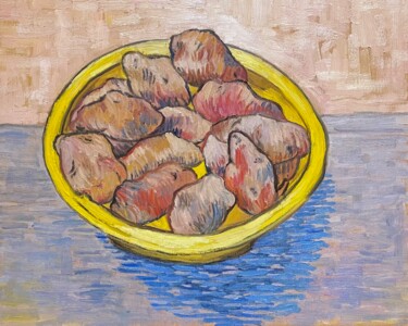 Inspired by Van Gogh: Potatoes in a yellow bowl Schilderij getiteld "Inspired by Van Gog…" door Tetiana Lukianchenko, Origineel Kunstwerk, Olie