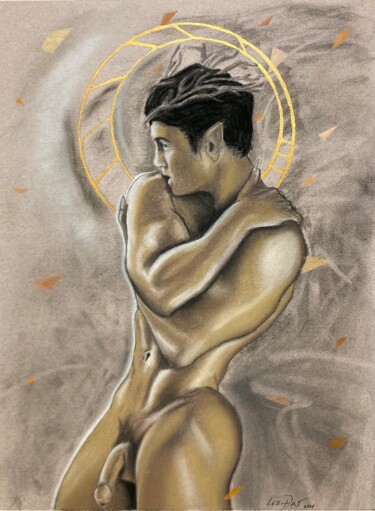 Disegno intitolato "Male Body Study" da Leoartsnz, Opera d'arte originale, Carbone