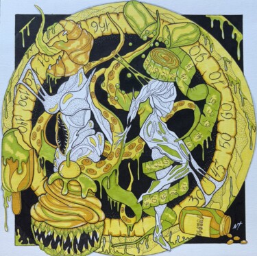 Anorexia & Bulimia – Lime Green | Markers on Paper Tekening getiteld "Anorexia & Bulimia…" door Nolan Trace, Origineel Kunstwerk, Marker