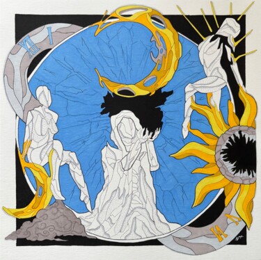 Insomnia – Electric Blue & Yellow | Markers on Paper Tekening getiteld "Insomnia – Electric…" door Nolan Trace, Origineel Kunstwerk, Marker