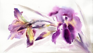 Graceful irises in watercolor. Schilderij getiteld "Graceful irises in…" door Alla Prisakar, Origineel Kunstwerk, Aquarel