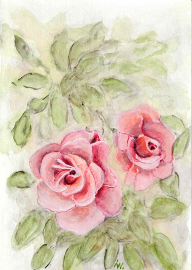 「Von zwei Rosen」というタイトルの絵画 Ingrid Edith Wekelによって, オリジナルのアートワーク, 水彩画