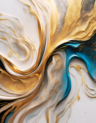 COSMIC BURST OF GOLD AND TEAL Digital Arts titled "COSMIC BURST OF GOL…" by Umur Hozatli, Original Artwork, 3D Modeling
