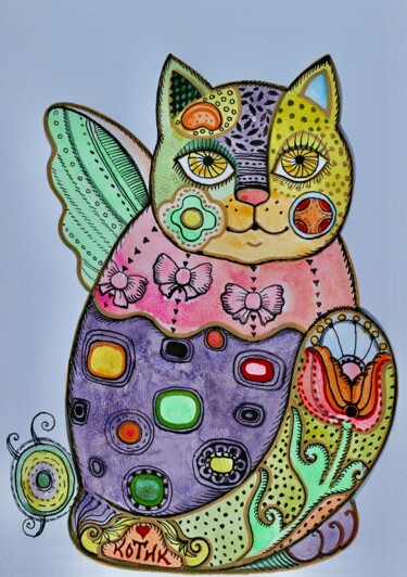 "Chat Bijoux" başlıklı Tablo Oxana Zaika tarafından, Orijinal sanat, Suluboya