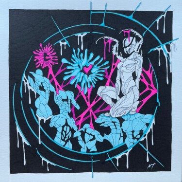 Nymphomania – Fuchsia & Neon Blue | Markers on Paper Σχέδιο με τίτλο "Nymphomania – Fuchs…" από Nolan Trace, Αυθεντικά έργα τέχνης, Μαρκαδόρος