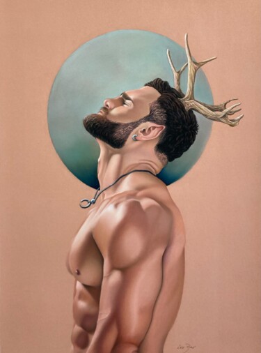 Painting titled "Young Cernunnos" by Leoartsnz, Original Artwork, Pastel