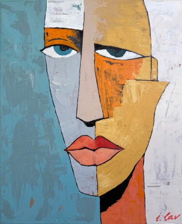 Echo. Abstract Geometric Modern Expressionist Portrait 绘画 标题为“Echo. Abstract Geom…” 由Irina Lav, 原创艺术品, 丙烯 安装在木质担架架上