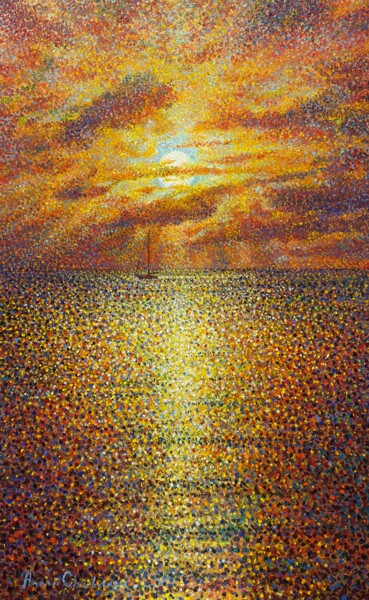 In the embrace of sunset Schilderij getiteld "In the embrace of s…" door Andrii Chebotaru, Origineel Kunstwerk, Olie Gemonteerd op Karton