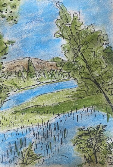 Rysunek zatytułowany „Loch en Ecosse” autorstwa Frob, Oryginalna praca, Ołówek