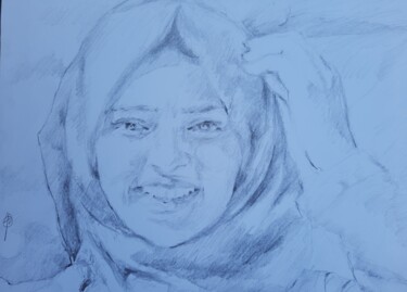 Рисунок под названием "Rouzan al-Najjar" - Jenő Dienes, Подлинное произведение искусства, Графит