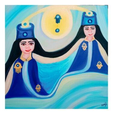 Peinture intitulée "🧿ÂME A ÂME, EN BLEU" par Haïfa Melliti, Œuvre d'art originale, Huile