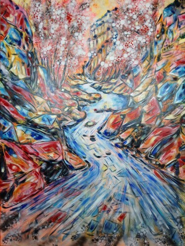 THE LABRADORITE RIVER Pittura intitolato "THE LABRADORITE RIV…" da Chrys Oak, Opera d'arte originale, Olio Montato su Telaio per barella in legno