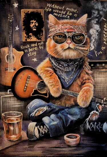 绘画 标题为“Rocker cat” 由Ираника Арт, 原创艺术品, 丙烯