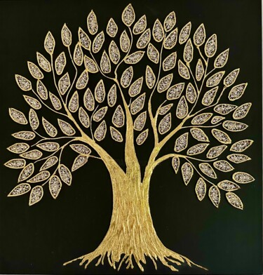 “The golden tree “ Painting titled "“The golden tree “" by Silvia Ghilas, Original Artwork, Acrylic
