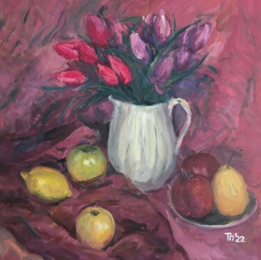 Картина под названием "Still life Pink 22" - Tatyana Pavlenko, Подлинное произведение искусства, Масло Установлен на Другая…
