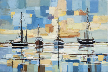 Modern Abstract Sailboat Acrylic Painting - Serene Seascape "Modern Abstract Sai…" başlıklı Tablo Jack Luo tarafından, Orijinal sanat, Akrilik Ahşap Sedye çerçevesi üzerine monte edilm…