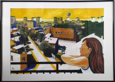 Painting titled "La jeune fille au b…" by Aurélie Bordenave, Original Artwork, Acrylic Mounted on Glass