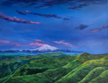 Painting titled "Горы.Эльбрус." by Deniza Akt, Original Artwork, Oil Mounted on Wood Stretcher frame