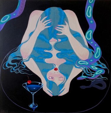 绘画 标题为“Afterparty” 由Marina Domogatskaia (Trophy Tropic), 原创艺术品, 丙烯 安装在木质担架架上