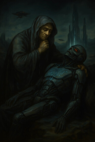 Digital Arts titled "Il Colosso 3000" by Neo Immortals, Original Artwork, AI generated image Mounted on Wood Stretcher frame