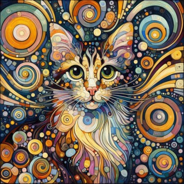 Arte digital titulada "Chat Cosmique" por Tiss Ai Creations, Obra de arte original, Imagen generada por IA
