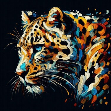 Arte digitale intitolato "Panthère Chromatique" da Tiss Ai Creations, Opera d'arte originale, Immagine generata dall'IA