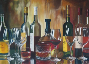 「In vino veritas」というタイトルの描画 Francis Rianchoによって, オリジナルのアートワーク, パステル プレキシガラスにマウント