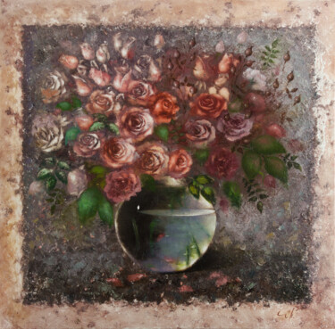 " A bouquet of roses " 绘画 标题为“" A bouquet of rose…” 由Svetlana Petruša, 原创艺术品, 油 安装在木质担架架上