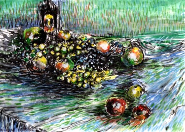Σχέδιο με τίτλο "Nature morte aux po…" από Dominique Leblanc, Αυθεντικά έργα τέχνης, Μελάνι