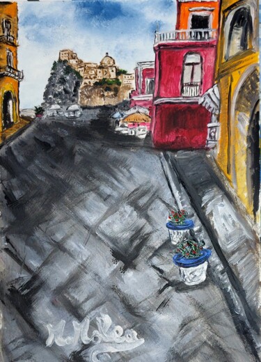 Il borgo antico di Ischia e il Castello Aragonese Peinture intitulée "Il borgo antico di…" par Marcella Molea, Œuvre d'art originale, Huile