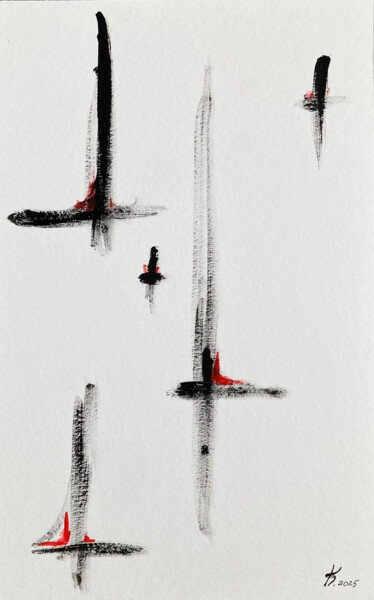 Painting titled "Red Thread" by Katerina Serebryanskaya, Original Artwork, Acrylic
