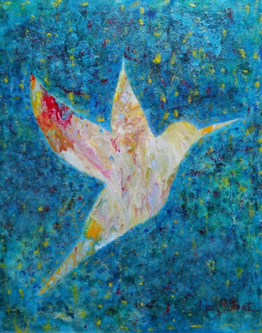 Painting titled "Le Colibri" by Laurent Mulot, Original Artwork, Acrylic Mounted on Wood Stretcher frame