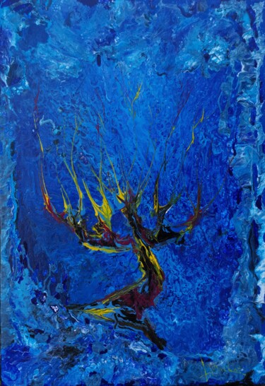 Painting titled "L'arbre tétard" by Laurent Mulot, Original Artwork, Acrylic Mounted on Wood Stretcher frame