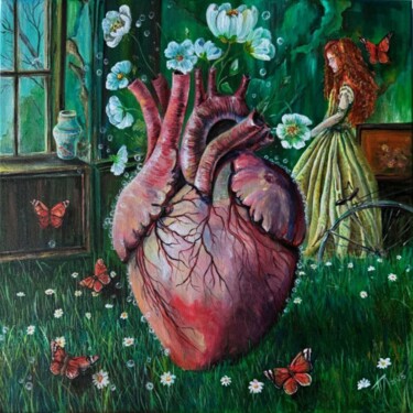 Hearts in Bloom: A Garden of Beauty and Truth Pintura intitulada "Hearts in Bloom: A…" por Luba Mira, Obras de arte originais, Acrílico