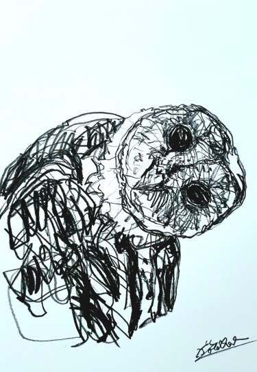 Desenho intitulada "Eule" por Anne Goldhahn, Obras de arte originais, Lápis