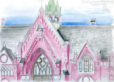 Kapelle Mühlenfriedhof Flensburg, Fassade vor 1963. Disegno intitolato "Kapelle Mühlenfried…" da Götz Wiedenroth, Opera d'arte originale, Acquarello
